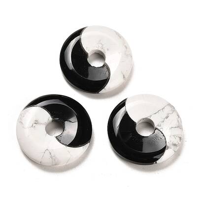 Natural Obsidian & Synthetic White Turquoise Pendants