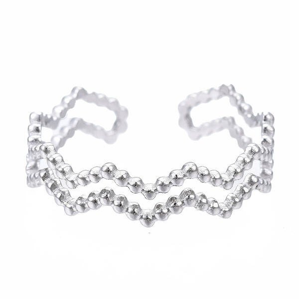 Non-Tarnish 304 Stainless Steel Wave Wrap Open Cuff Ring