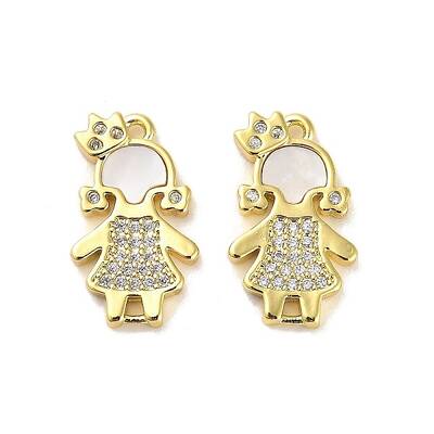 Brass Micro Pave Clear Cubic Zirconia Princess Connector Charms