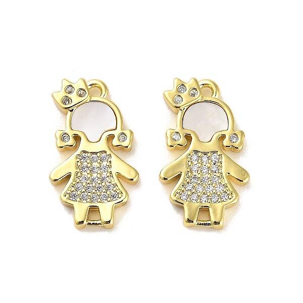 Brass Micro Pave Clear Cubic Zirconia Princess Connector Charms