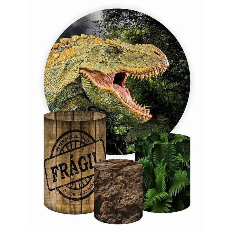 Aperturee Circle Nature Dinosaur Round Birthday Backdrop Kit | Round Backdrop Fabric Cover | Custom Round Backdrop | Round Ba...