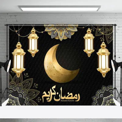 India Eid Mubarak Golden Moon Light Black Backdrop - Aperturee
