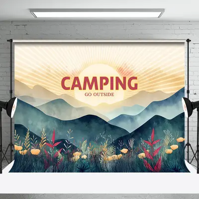 Camping Go Outsiade Sunrise Mountain Party Backdrop - Aperturee
