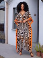 Women's Contrast Trim Leopard / Striped / Zebra Print Batwing Sleeve V  , Chic Casual V  Half Sleeve Long  for Summer, Print ...