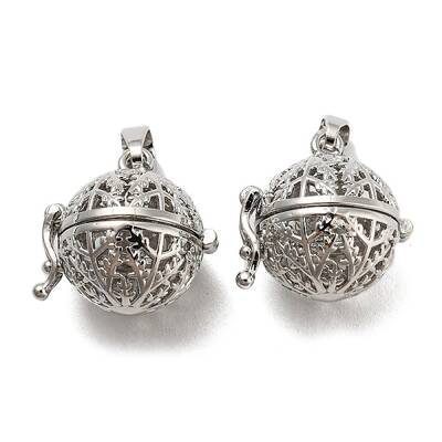 Rack Plating Brass Hollow Round Cage Pendants
