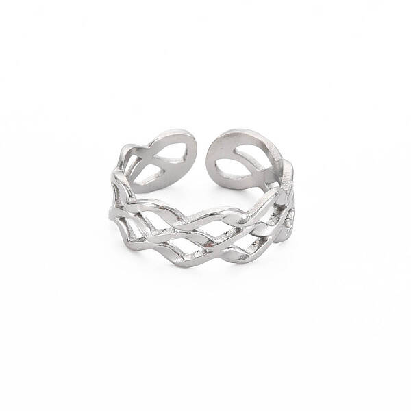 Non-Tarnish 304 Stainless Steel Rhombus Hollow Open Cuff Ring for Women