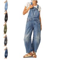 Yousify Womens Denim Bib Overalls Barrel Leg Adjustable Strap Jean Pants Jumpsuits with Pockets