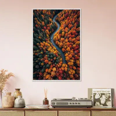 Pathway of Colors - Serene Autumn Forest Framed Poster