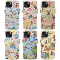 Colorful Curious George Phone Case, Cute Retro Monkey Cover, iPhone 16 15 14 13 12 11, Banana Cartoon Case, PBS Kids Book Gif...