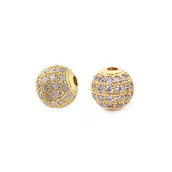 CZ Brass Micro Pave Grade AAA Clear Color Cubic Zirconia Round Beads