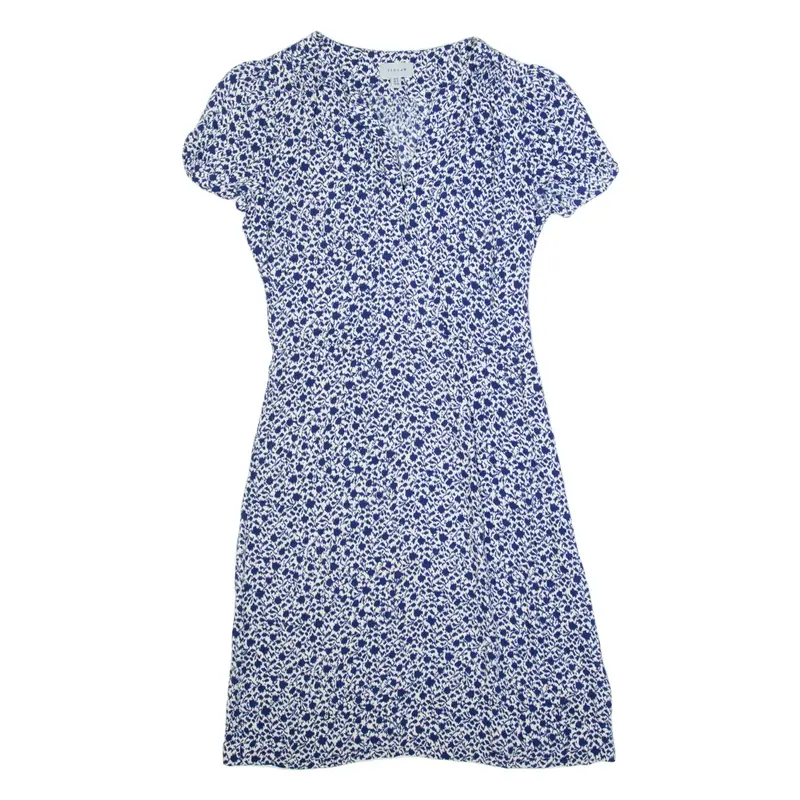 JIGSAW Womens Day Dress Blue Floral Short Sleeve Knee Length UK 8