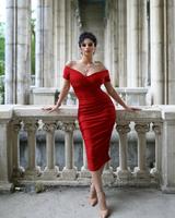 Women's Elegant Off-Shoulder V-Neck Bodycon Midi Dress – Stylish Ruched Slim Fit Party & Night Out Outfit