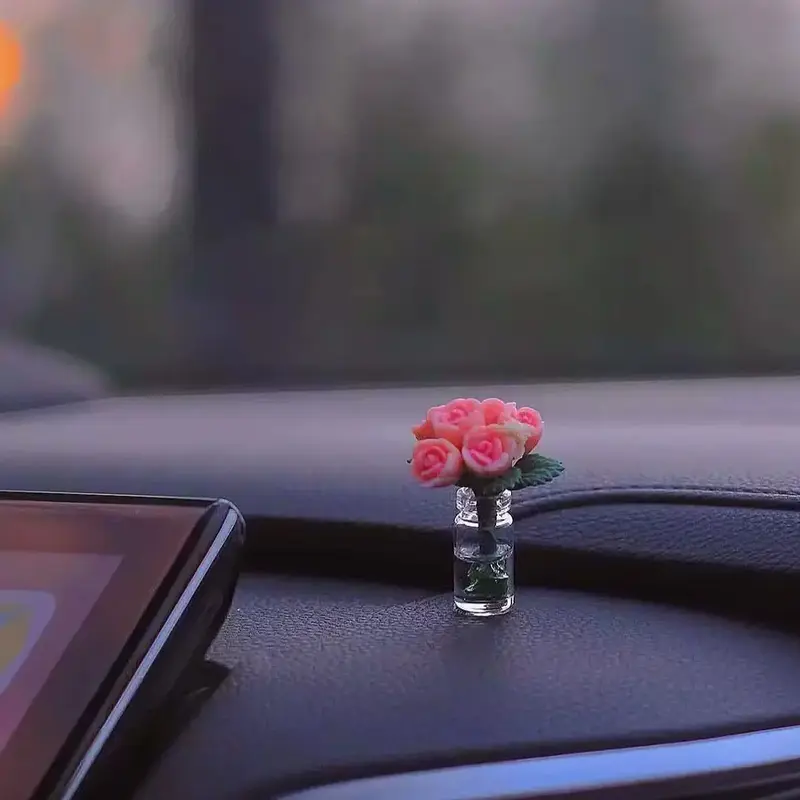 Mini Artificial Rose Design Car Decoration, 1 Count Car Dashboard Ornament, Car Interior Decoration Accessories for Women & G...