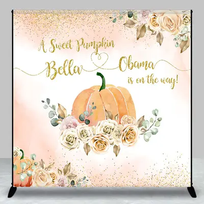 Sweet Pumpkin Floral Custom Name Baby Shower Backdrop