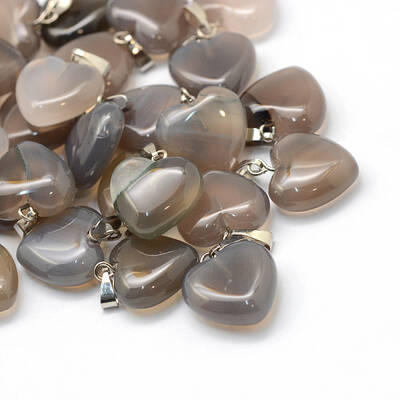 Heart Natural Grey Agate Pendants