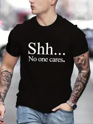 Men's Regular Fit Letter Print Round Neck Short Sleeve Tee, Casual Crew Neck T-Shirt for Daily Wear, Comfy Knitting Top for A...