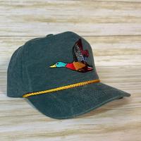 Mallard Duck Hat - Handmade Adjustable Plastic Snap Closure Hat in Dark Color with Duck Embroidery