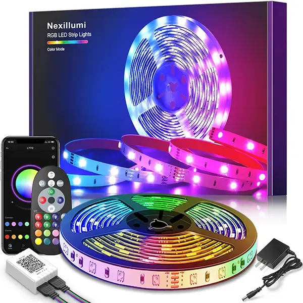 Nexillumi RGB LED Strip Lights 100ft for Bedroom Indoor Party Home Room Decor with Remote and APP Control, Color Changing LED...