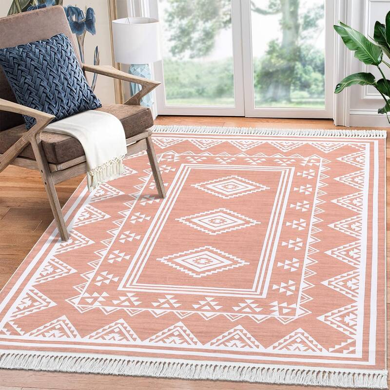 Garvee Boho Washable Area Rug, Non-Slip Moroccan Tribal Carpet with Tassels, Stain-Resistant Farmhouse Geometric Floor Cover,...