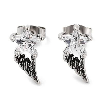 Star Wing 316 Surgical Stainless Steel Pave Clear Cubic Zirconia Stud Earrings for Women Men