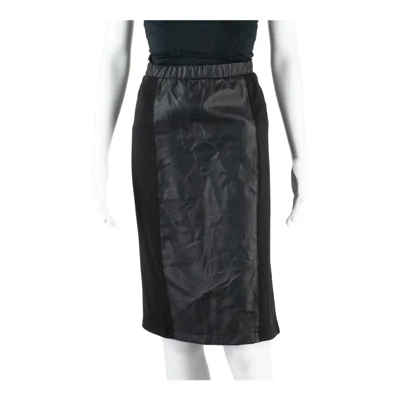 SARA LINDHOLM Faux Leather Two Tone Womens Pencil Skirt Black Midi M