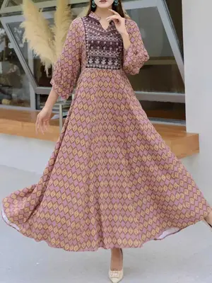 Women's Floral Pattern Long Dress, Boho Style Dress for Beach Holiday Vacation, Ladies Clothes for All Seasons