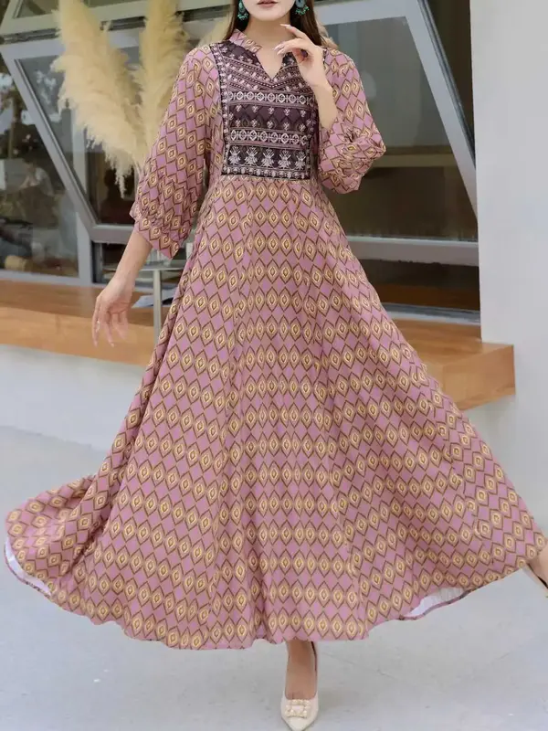 Women's Floral Pattern Long Dress, Boho Style  Dress for Beach Holiday Vacation, Ladies Clothes for All Seasons