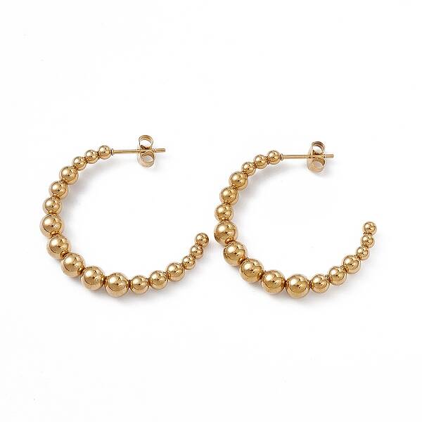 201 Stainless Steel Beaded C-shape Stud Earrings with 304 Stainless Steel Pins