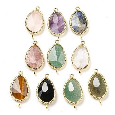 Natural Mixed Stone Faceted Teardrop Connector Charms