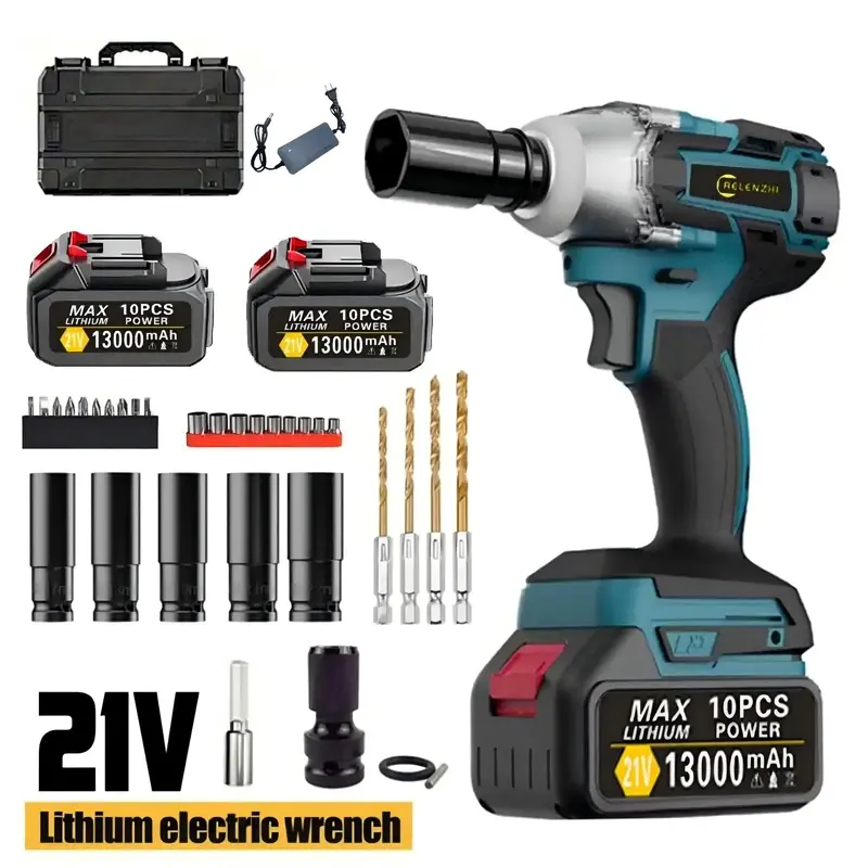 21V Brushless Electric Impact Wrench, 850N.M High Torque Electric Cordless Wrench with 2 Batteries, Heavy Duty Multifuncti...