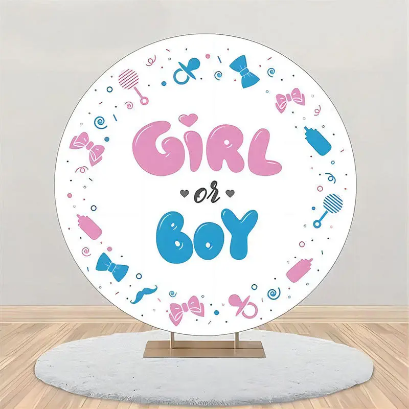 Girl Or Boy White Round Backdrop For Gender Reveal - Aperturee