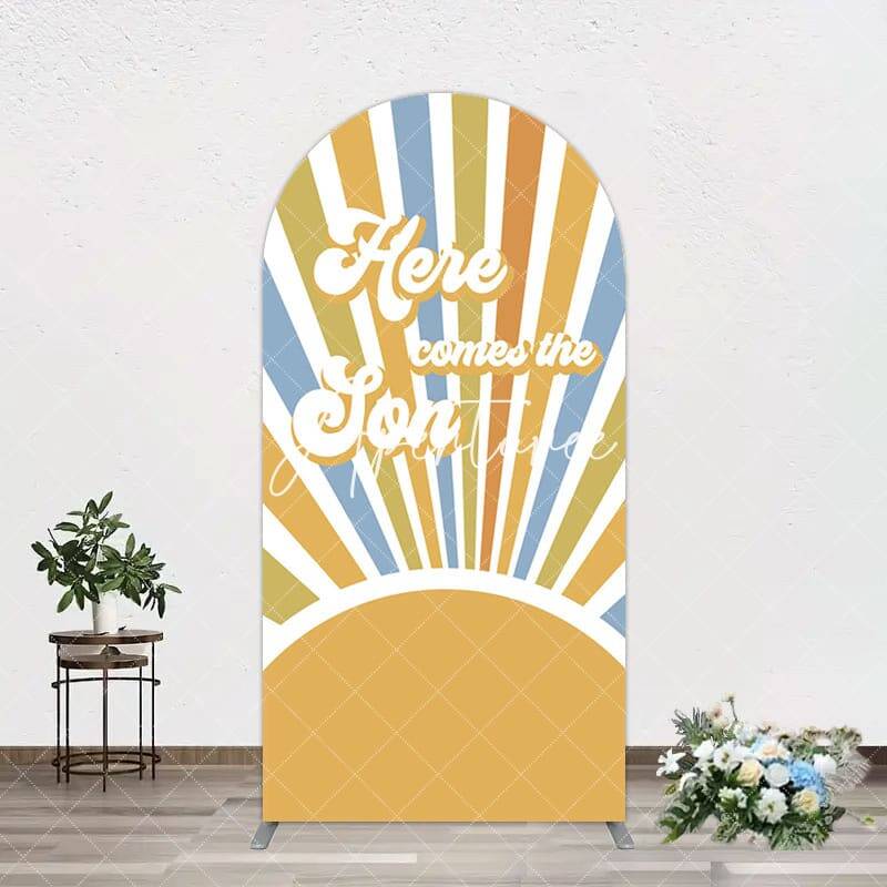 Aperturee Groovy Here Comes The Son Baby Shower Arch Backdrop, 1.6X4FT(0.5X1.2M), 38.18 USD, arch backdrop kit, GZH0E882-A