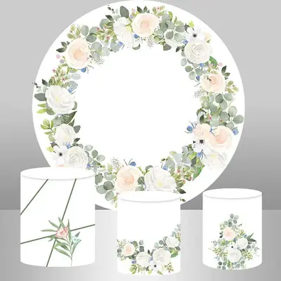Aperturee Simple Circle White Floral Birthday Party Backdrop | Round Party Backdrop | Happy Birthday Round Backdrop Cover | B...