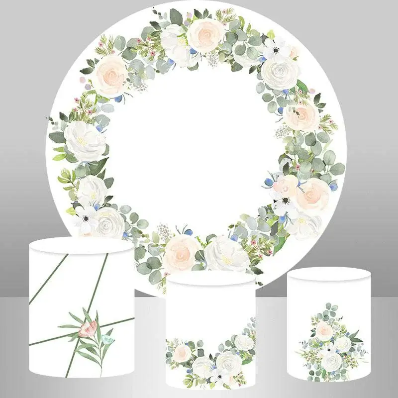 Aperturee Simple Circle White Floral Birthday Party Backdrop | Round Party Backdrop | Happy Birthday Round Backdrop Cover | B...