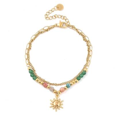 Natural Jade 304 Stainless Steel Double Layer Multi-strand Bracelets