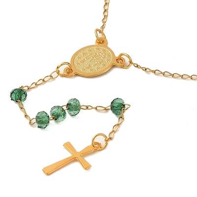 304 Stainless Steel & Glass Rosary Bead Necklaces for Women
