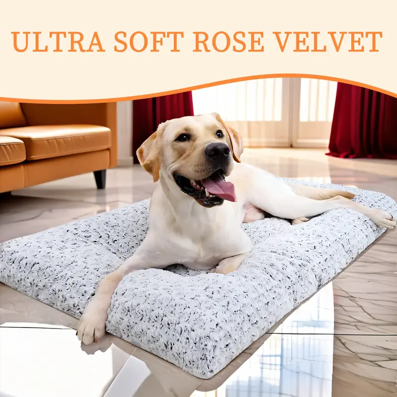 KSIIA Washable Deluxe Ultra Soft Rose Velvet Dog Crate Beds Fulffy Comfy Kennel Pad for  Dogs with Anti-Slip Feature Pet Supp...