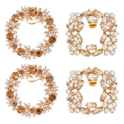 4Pcs 2 Styles Alloy & Glass Shoe Buckle Clips