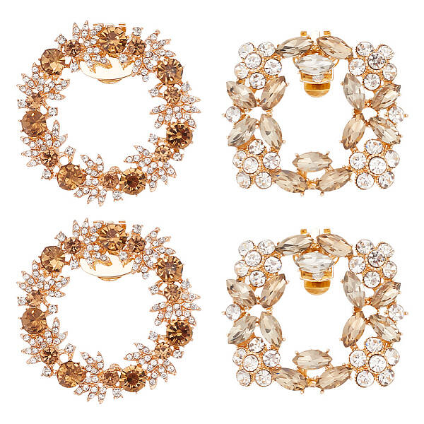 4Pcs 2 Styles Alloy & Glass Shoe Buckle Clips
