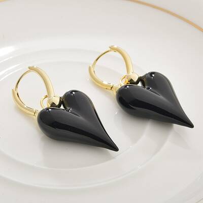 Brass Enamel Hoop Earrings for Women