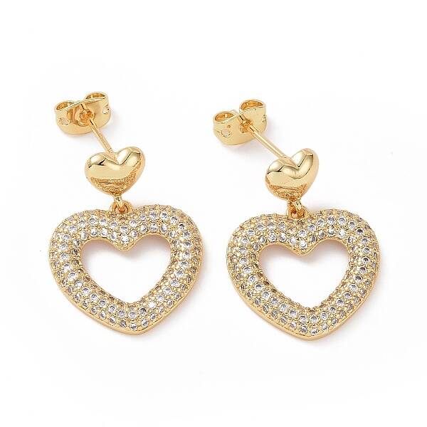 Clear Cubic Zirconia Hollow Out Heart Dangle Stud Earring