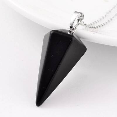Cone Pendulum Platinum Tone Brass Dyed & Heated Black Agate Pendants