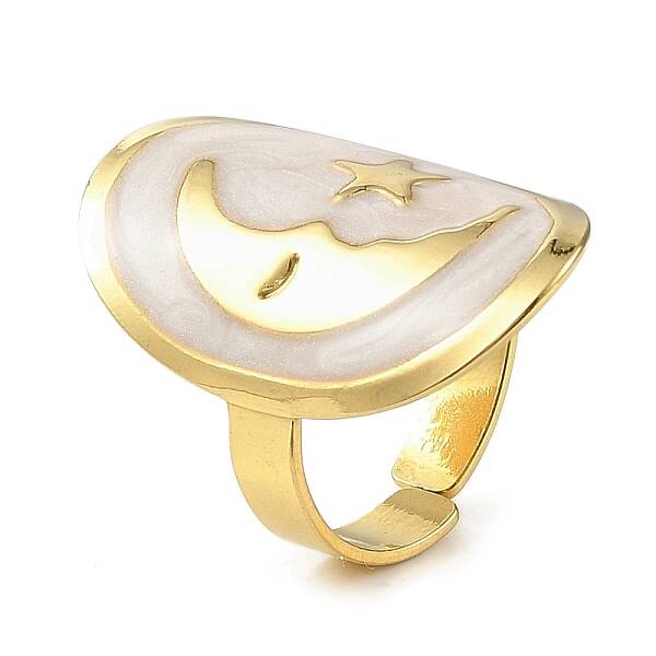 Oval & Moon 304 Stainless Steel Enamel Open Cuff Rings for Women