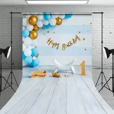 Aperturee Blue Balloon 1St Birthday Happy Sweep Photo Backdrop