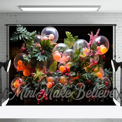 Green Monstera Balloons Berry Floral Photo Backdrop - Aperturee