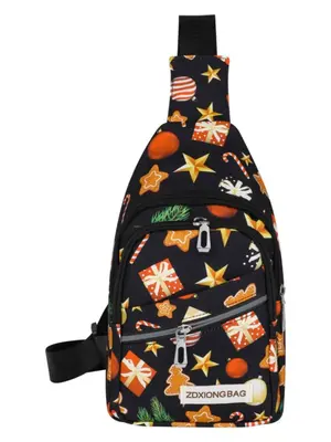Christmas Themed Christmas Tree Pattern Belt Bag, Casual Versatile Zipper Chest Bag for Men, Fashionable Sling Bag for Daily ...