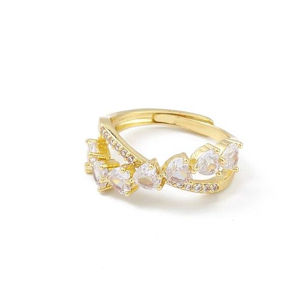 Clear Cubic Zirconia Heart Criss Cross Adjustable Ring