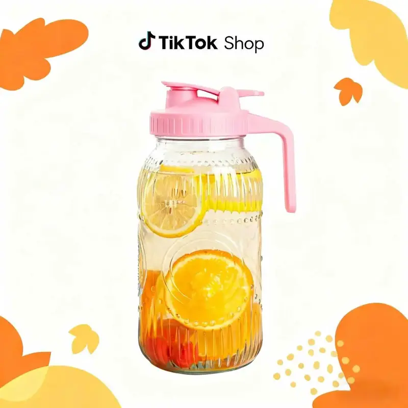 Mason Jar Pitcher with Pour Spout Handle Lid - 64 oz Wide Mouth Glass Pitcher with Sealing Lid, Heavy Duty Pitcher with Lid f...