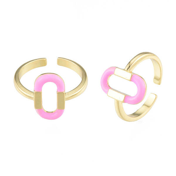 Pink Enamel Oval Open Cuff Ring