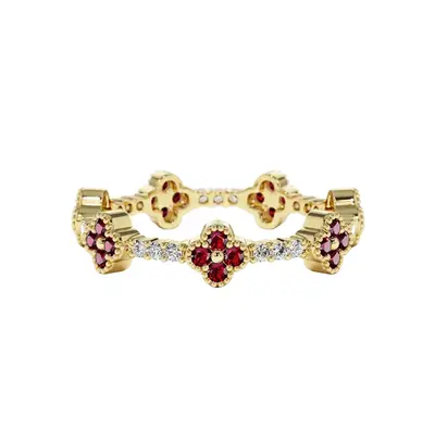 10K Gold Full Eternity Clover Gemstone and Diamond Ring